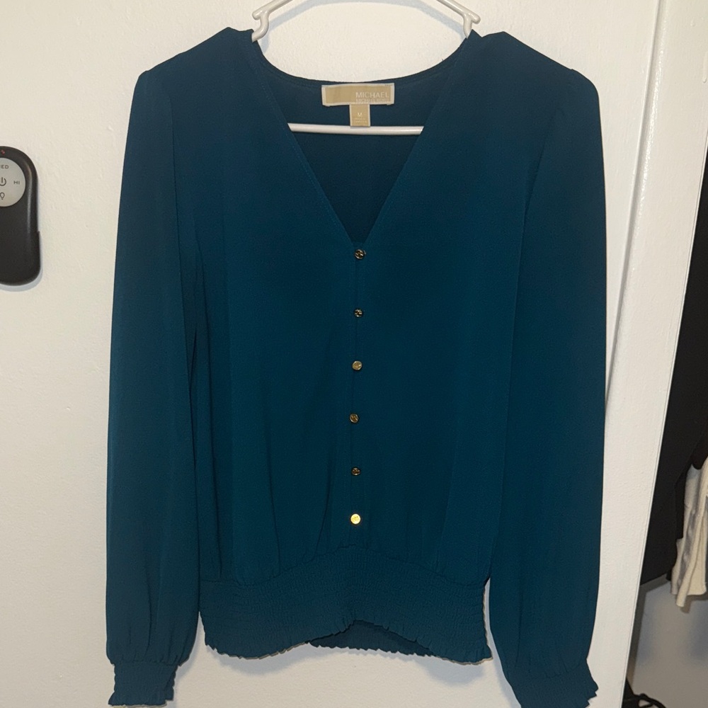 Michael Kors Teal V-Neck Blouse
